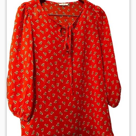 Anthropologie Pleione Orange semi sheer floral top size XS Women - Picture 2 of 8